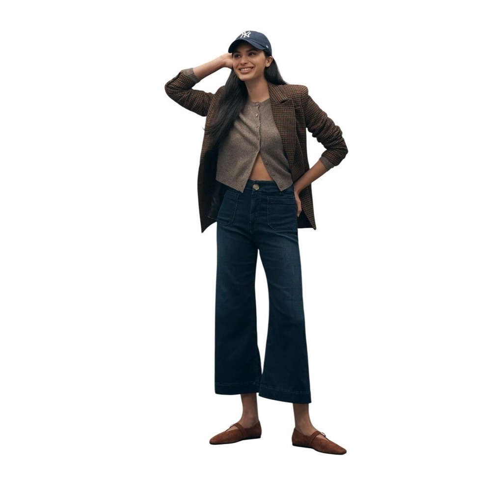 Maeve Anthropologie Colette Crop Wide-Leg Citroen Dark Denim Jeans 27